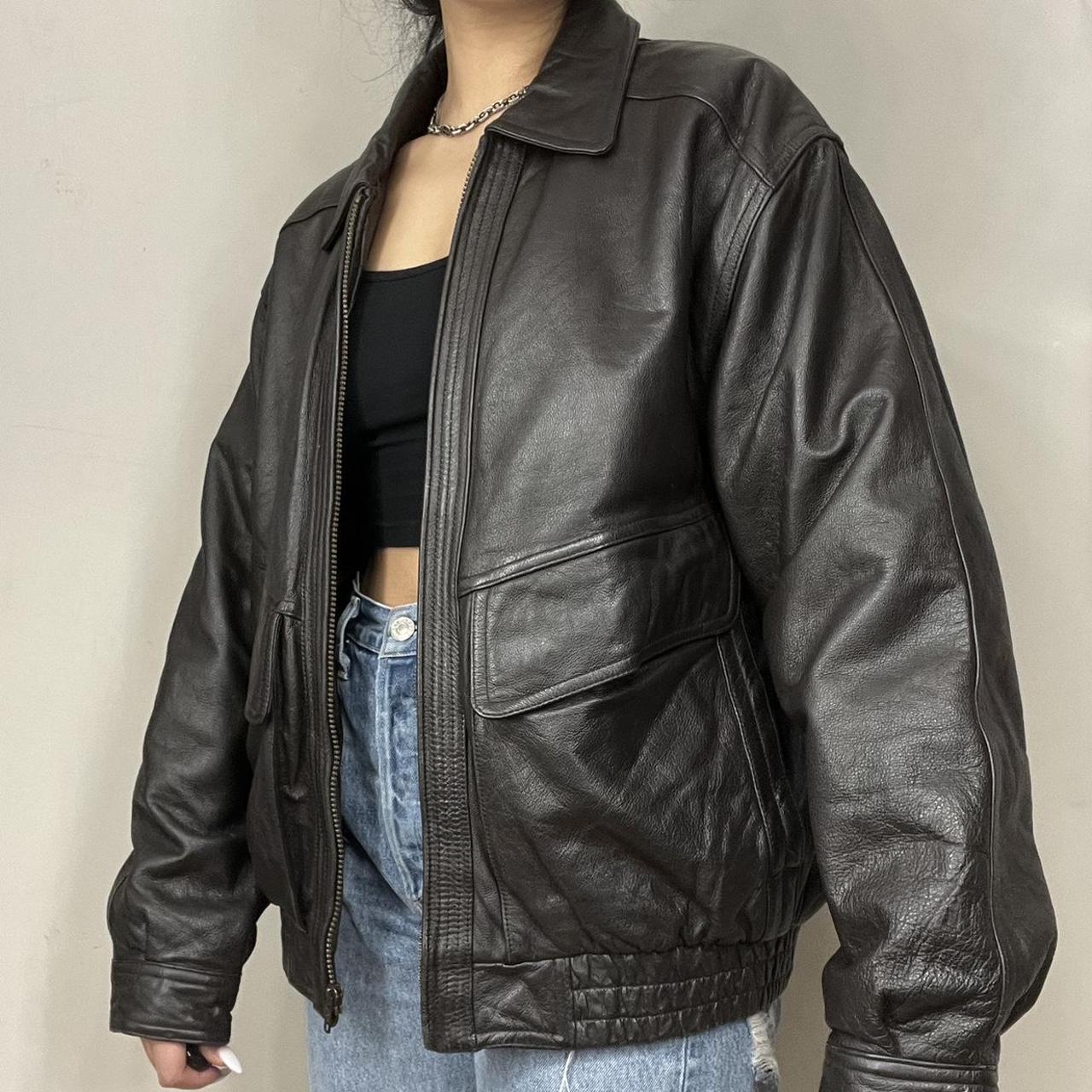 Vintage 90s Oversized leather bomber jacket ️ so... - Depop