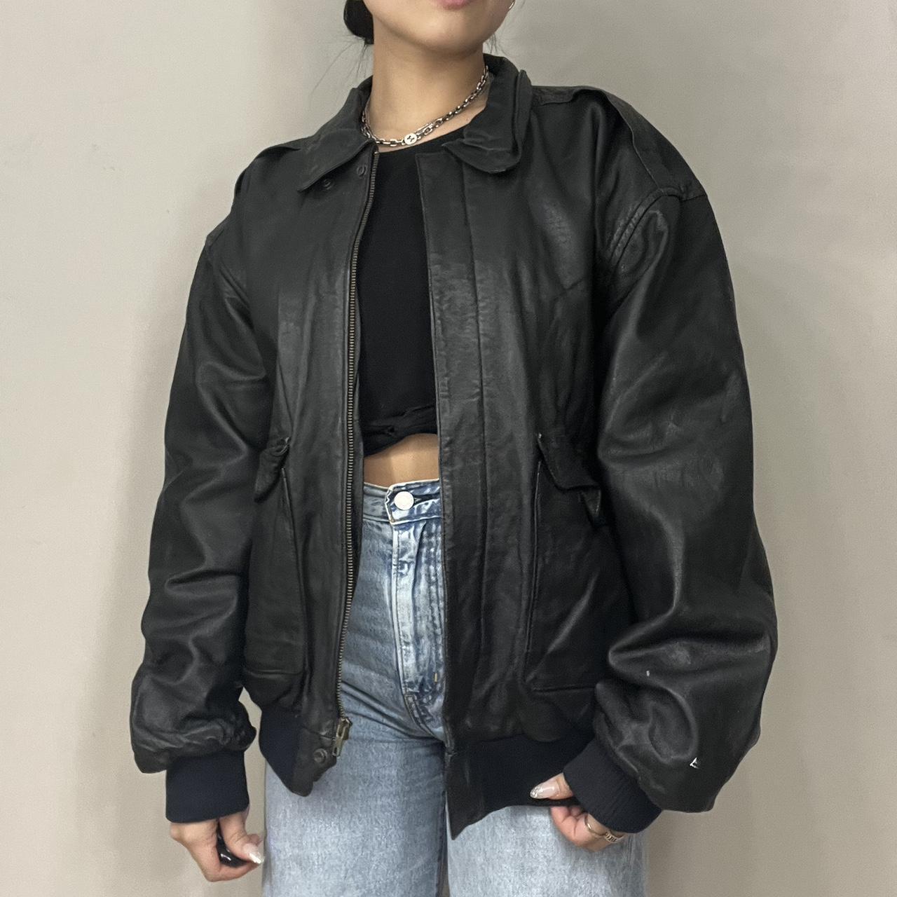 Vintage 90s Oversized leather bomber jacket ️ so... - Depop