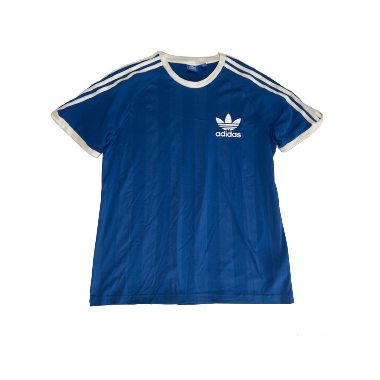 Vintage Adidas soccer t-shirt, bright blue with... - Depop