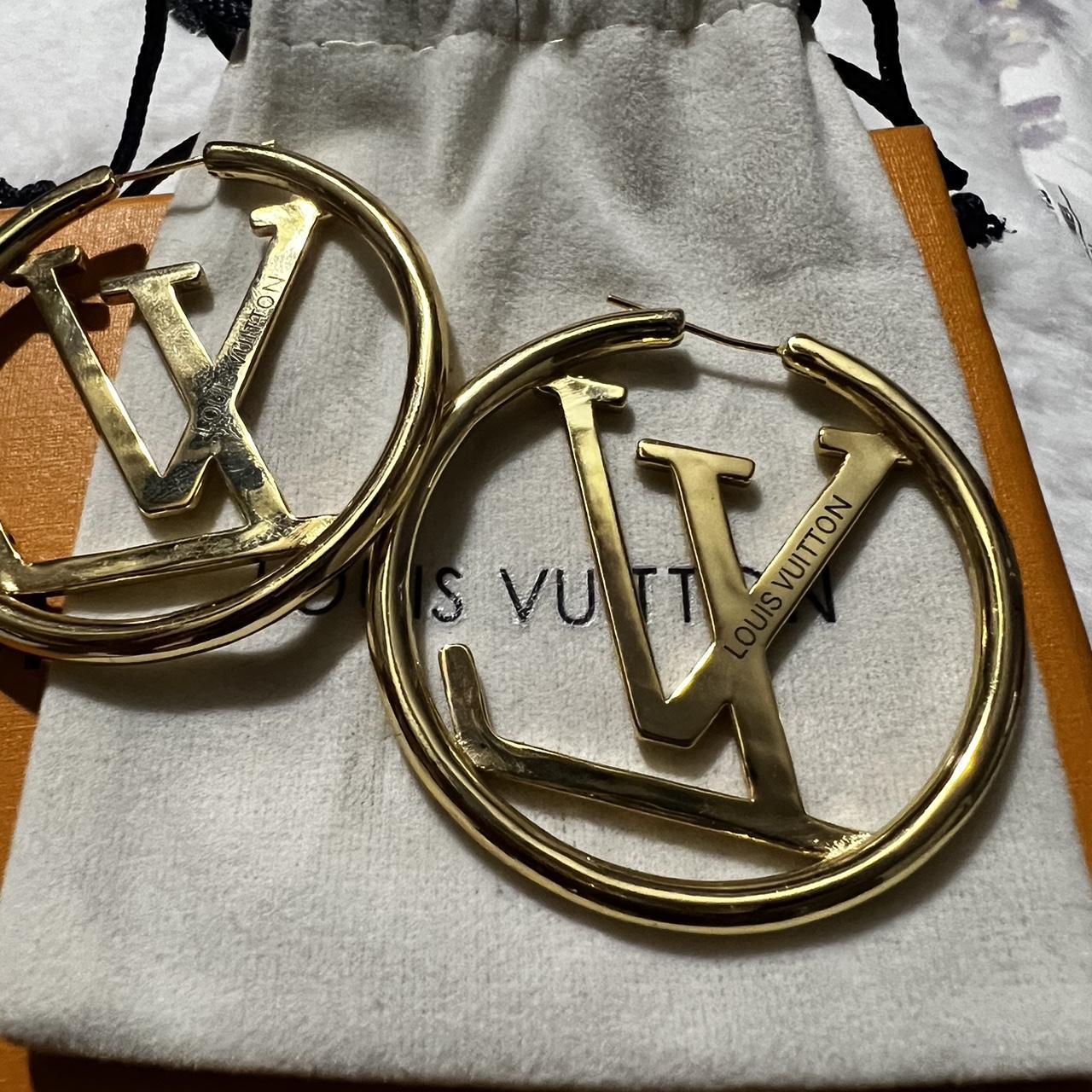 Louis Vuitton gold LV hoop earrings, worn a lot two - Depop