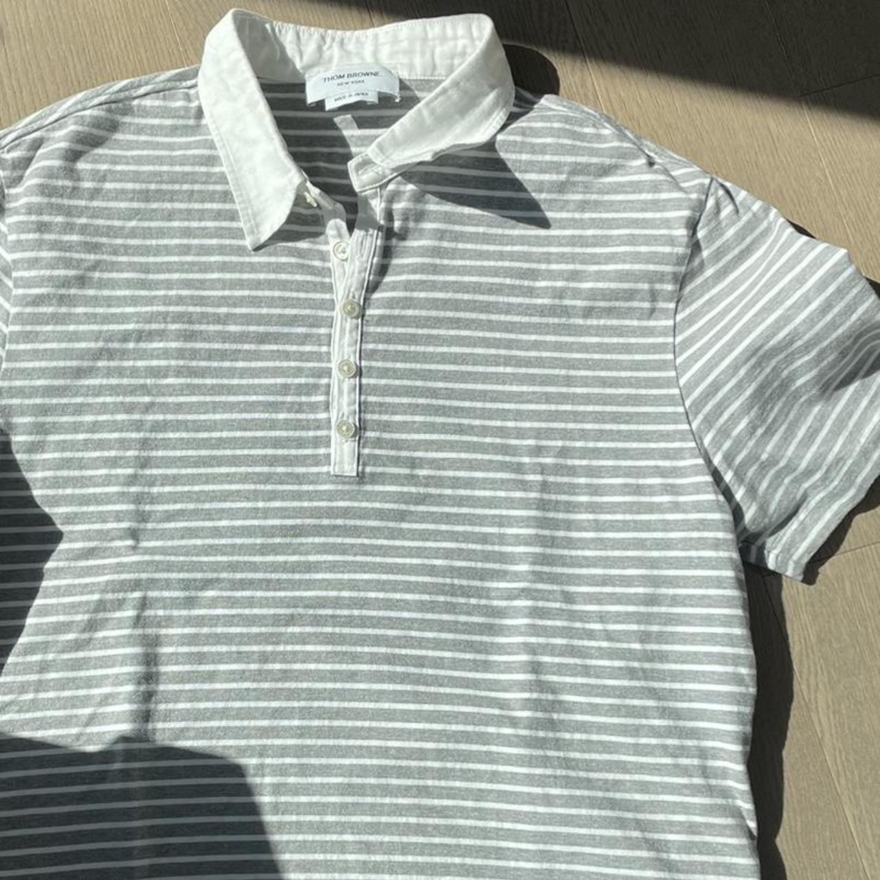 Thom Browne Men's Grey and White Polo-shirts | Depop