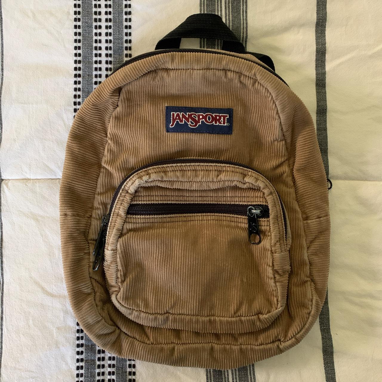 vintage jansport corduroy mini backpack tan/light... - Depop