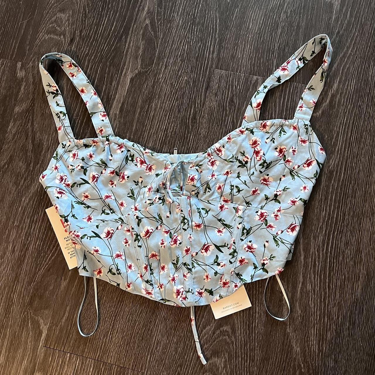 Floral corset crop top Bardot new with tags 4/xs... Depop