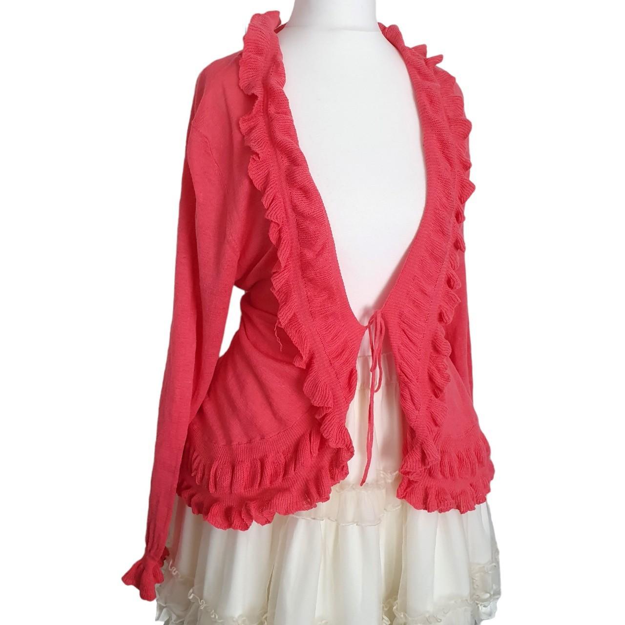 Hot Pink Ruffle Cardigan • Hot pink long sleeve... - Depop