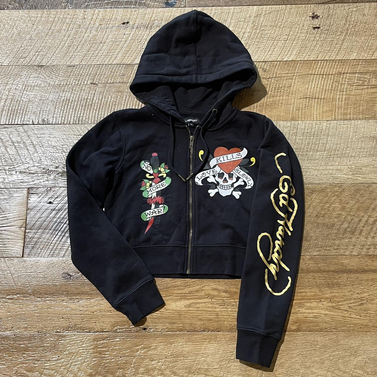 Y2K grunge Ed Hardy zip up hoodie 2000’s punk... - Depop