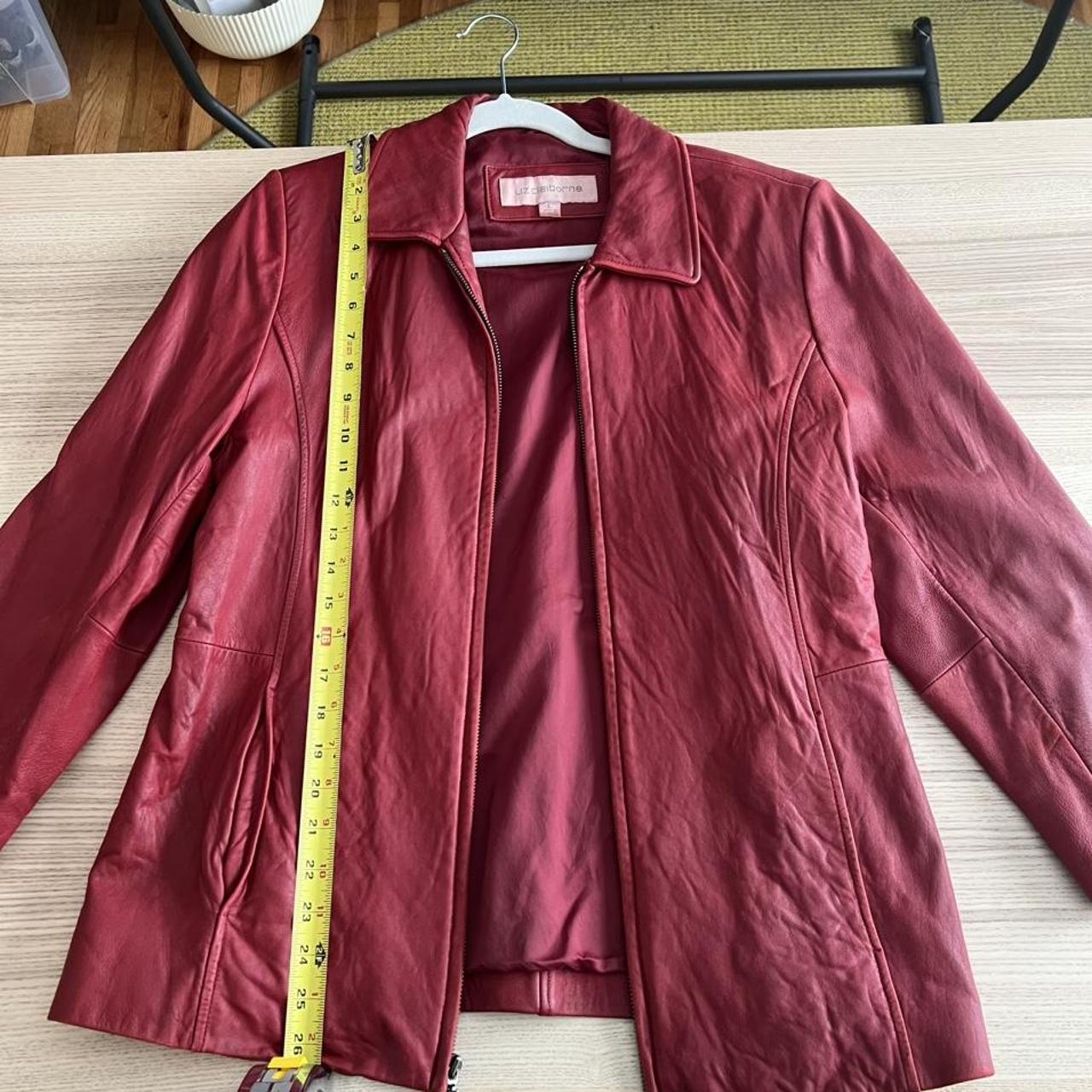 vintage red leather linger coat by liz Claiborne... - Depop