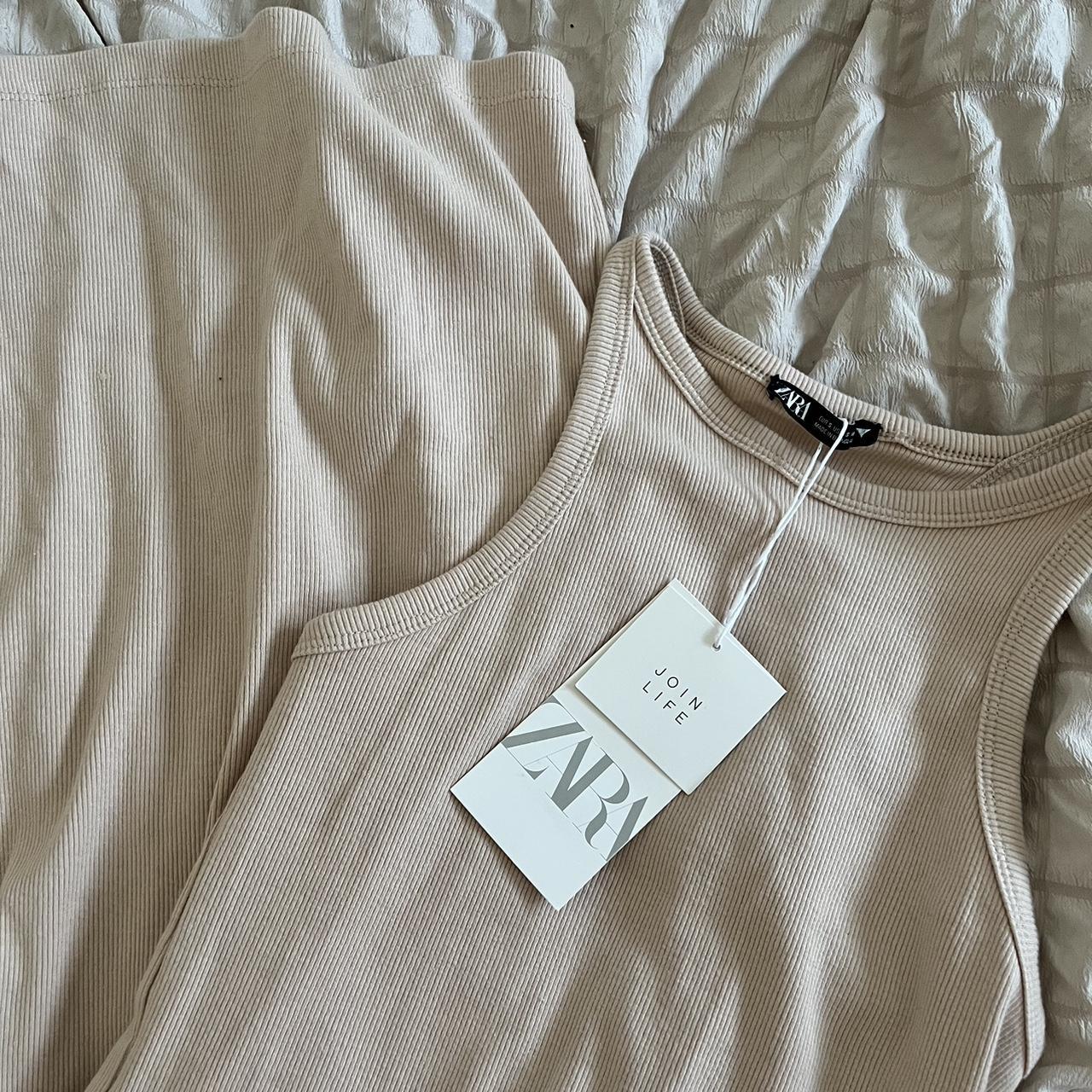 Zara cream ribbed racer neck midi dress. Brand new... - Depop