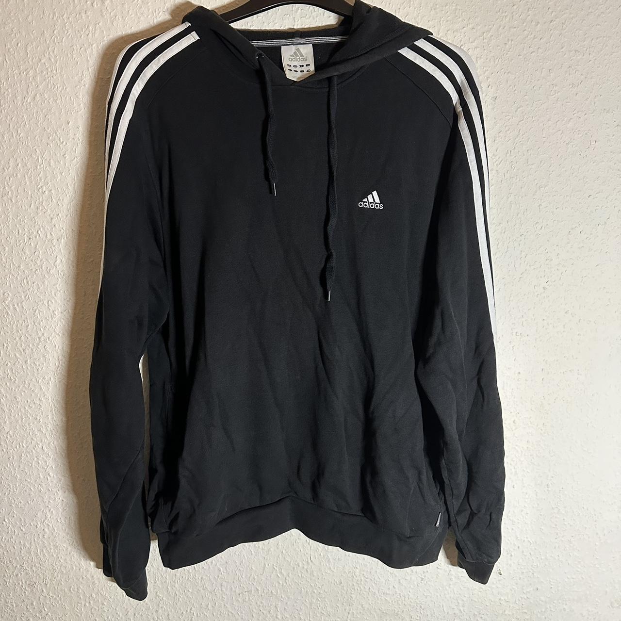 Retro black and white adidas hoodie. Stitched on... - Depop