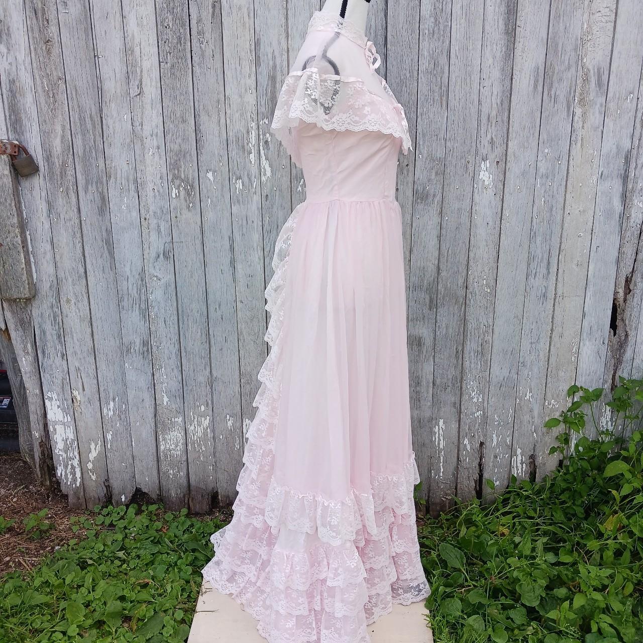 Vtg 1970s JC Penny s Pink Lace Victorian Maxi Dress