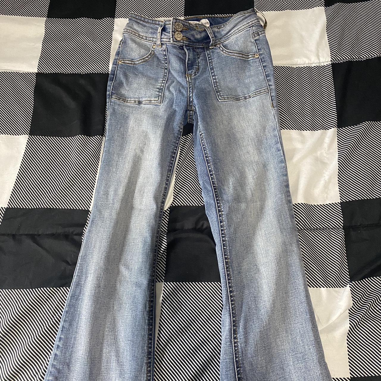 Low rise flare jeans Garage Medium Blue Size... - Depop