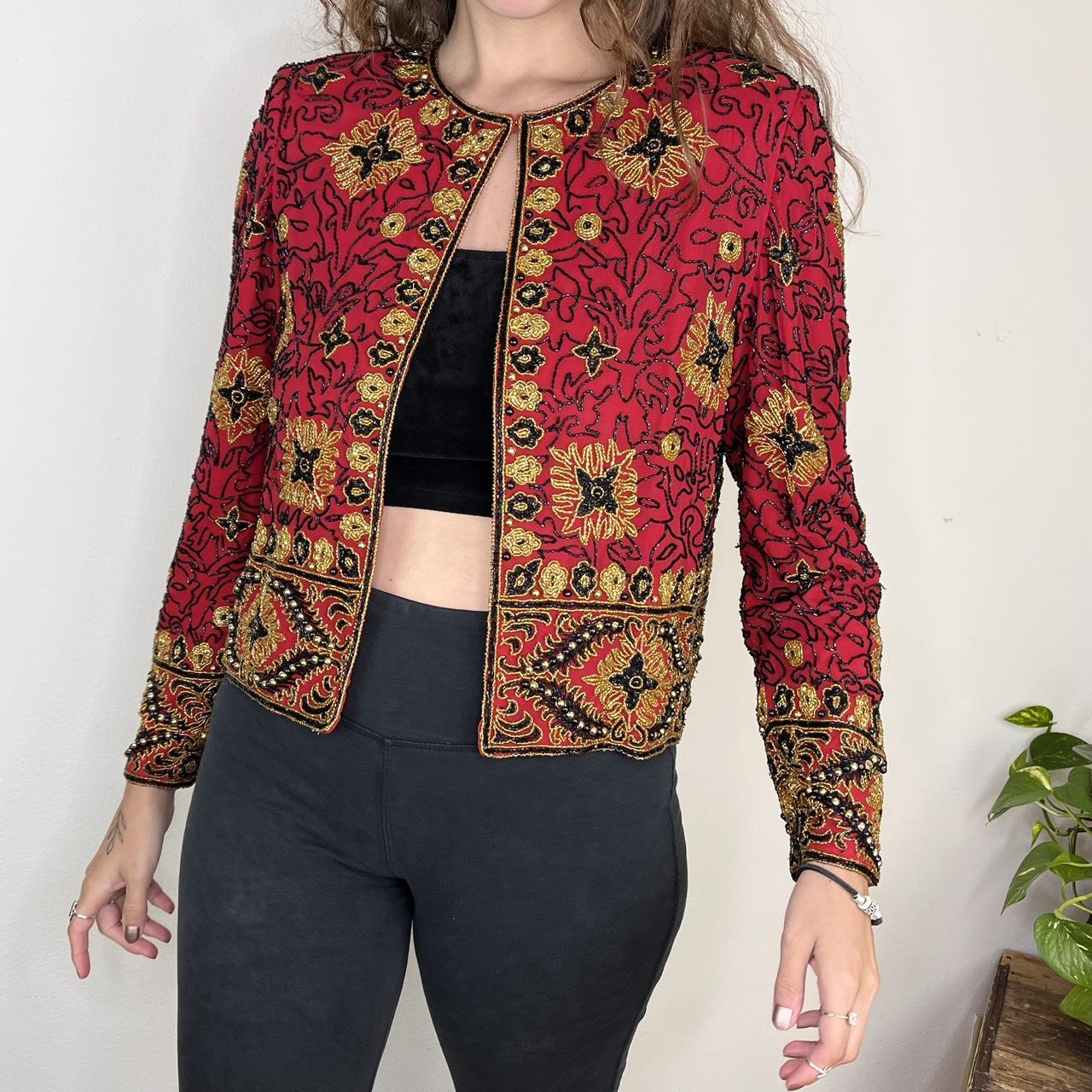 Vintage 90s Adrianna Papell beaded jacket in red