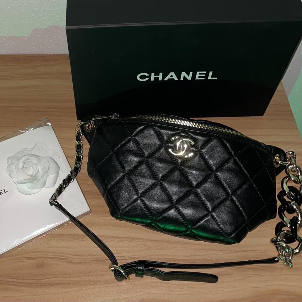NIB 19C Chanel Black Flap-Camera Waist Belt Bag Fanny Pack GHW