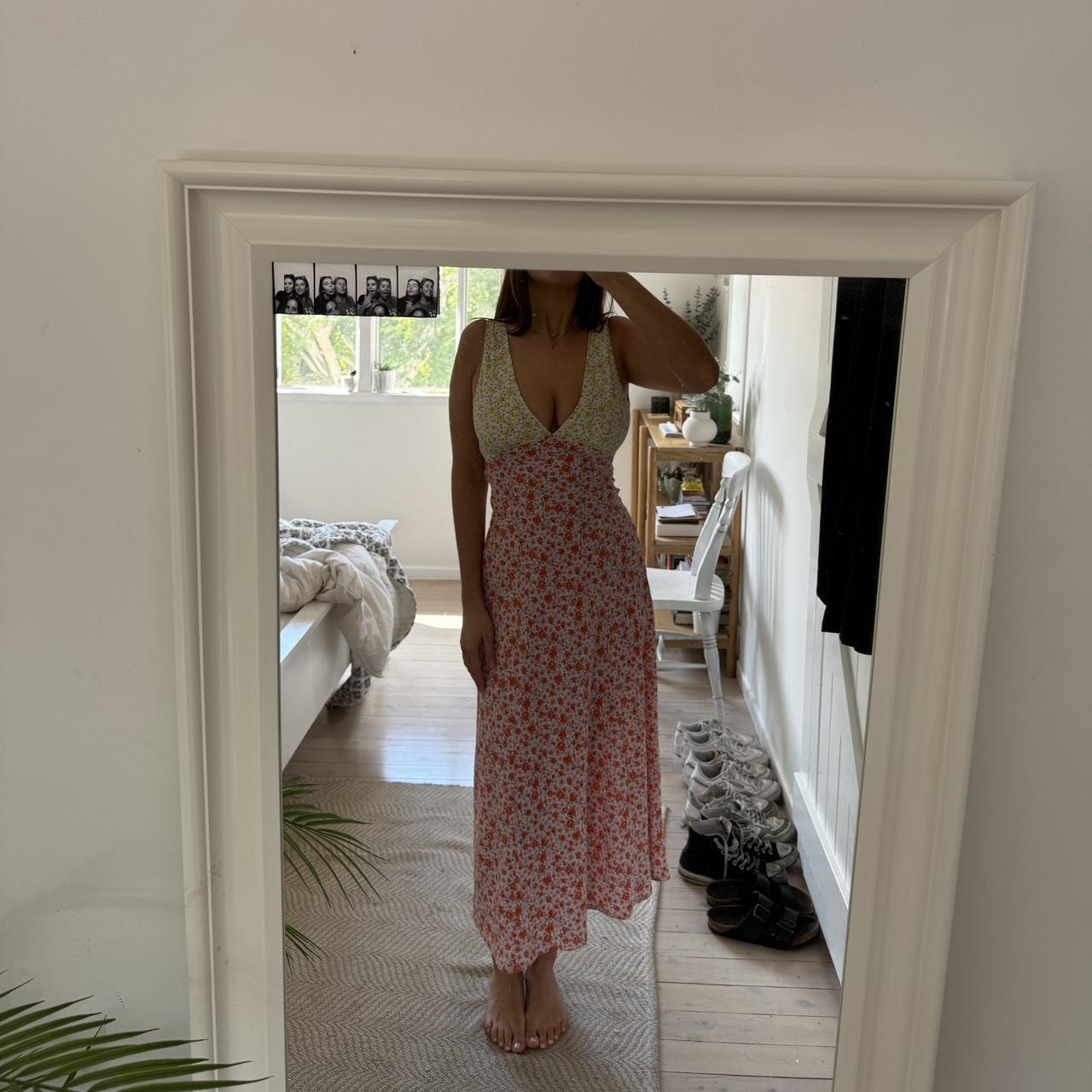 vrg grl pink and yellow maxi dress size 8 great... - Depop