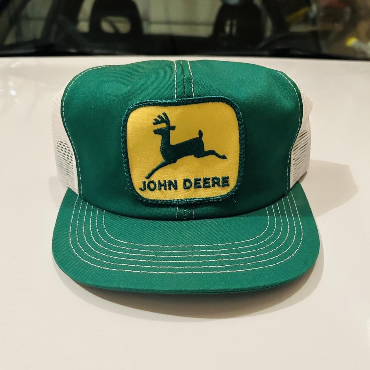 John Deere Vintage Mesh Trucker Hat Cap with Patch Rare Green White K-Brand  USA