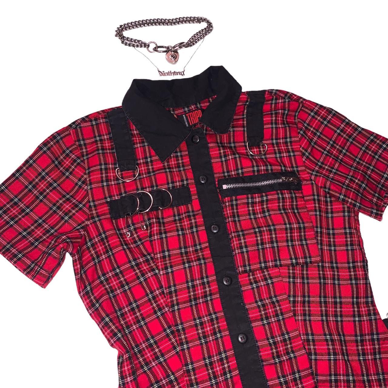 Y2k Vintage Red Plaid Goth Grunge Emo Button Up | Depop