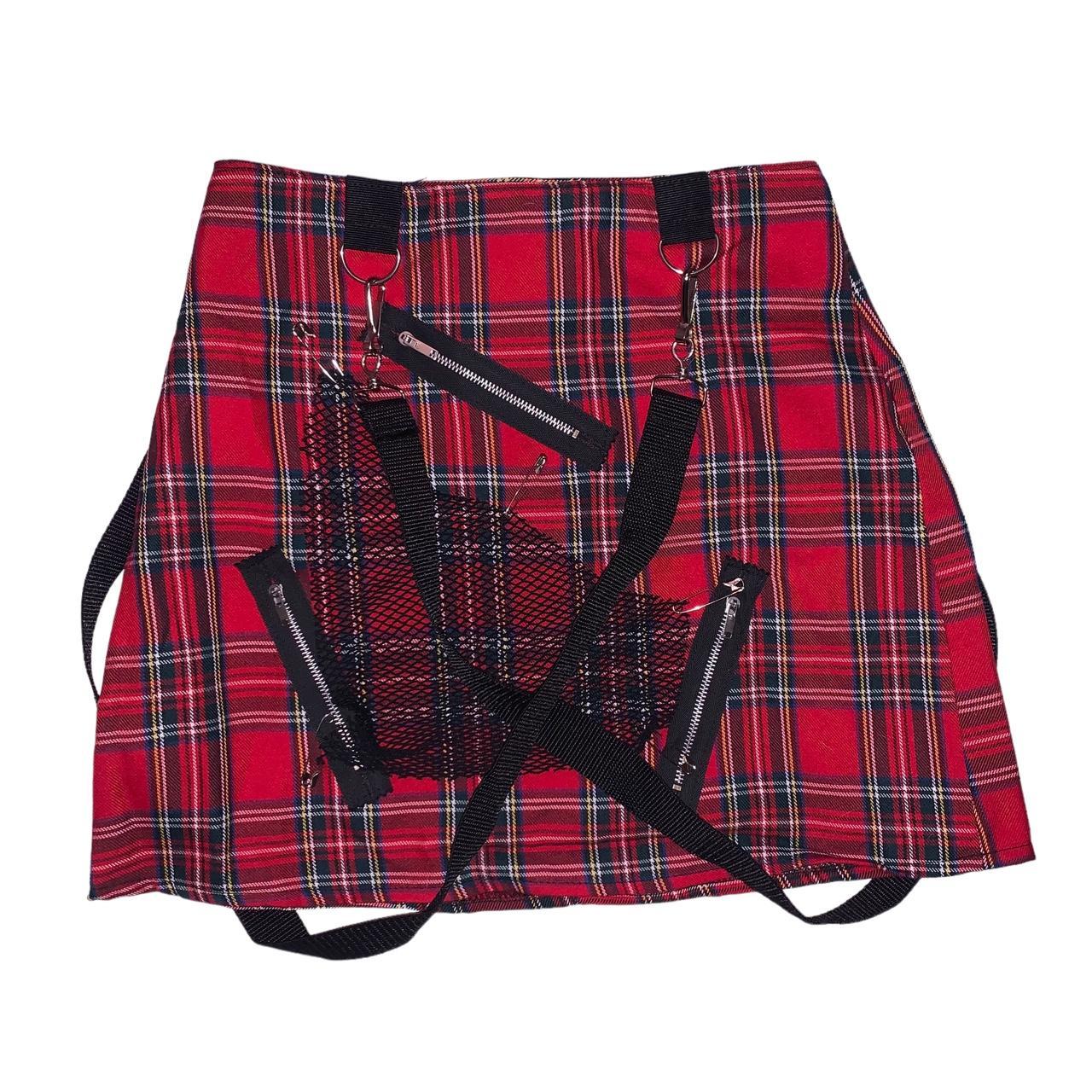 Y2k Vintage Red Plaid Goth Grunge Bondage Mini... - Depop