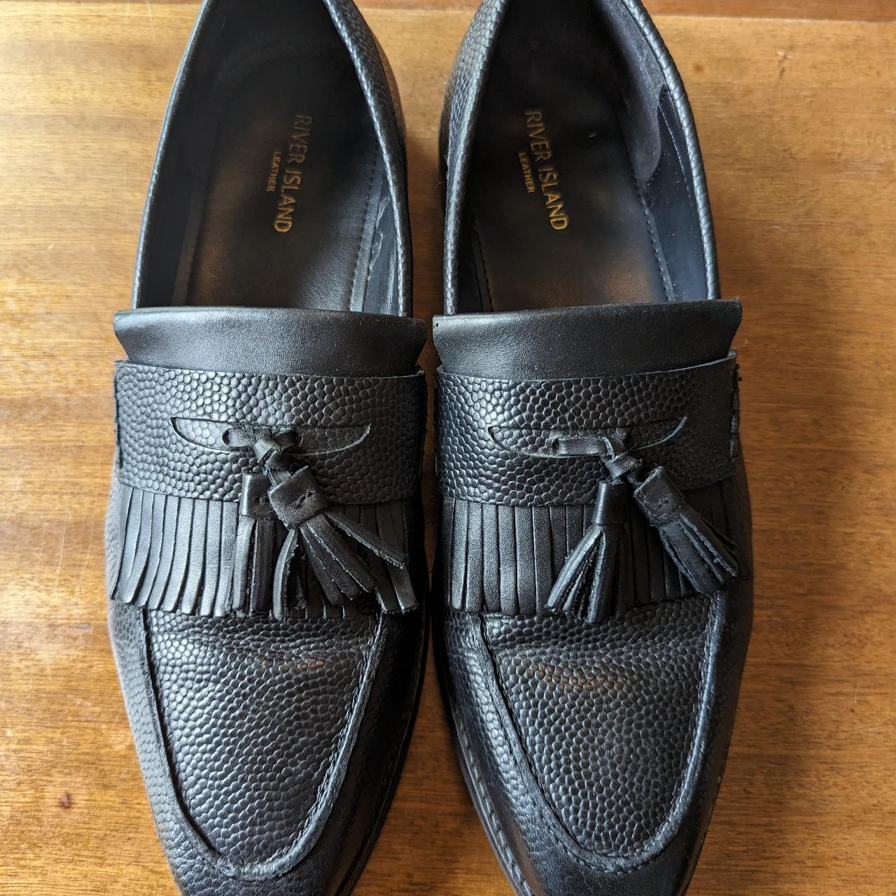 Mens River Island Smart Black Leather Loafers Shoes... - Depop