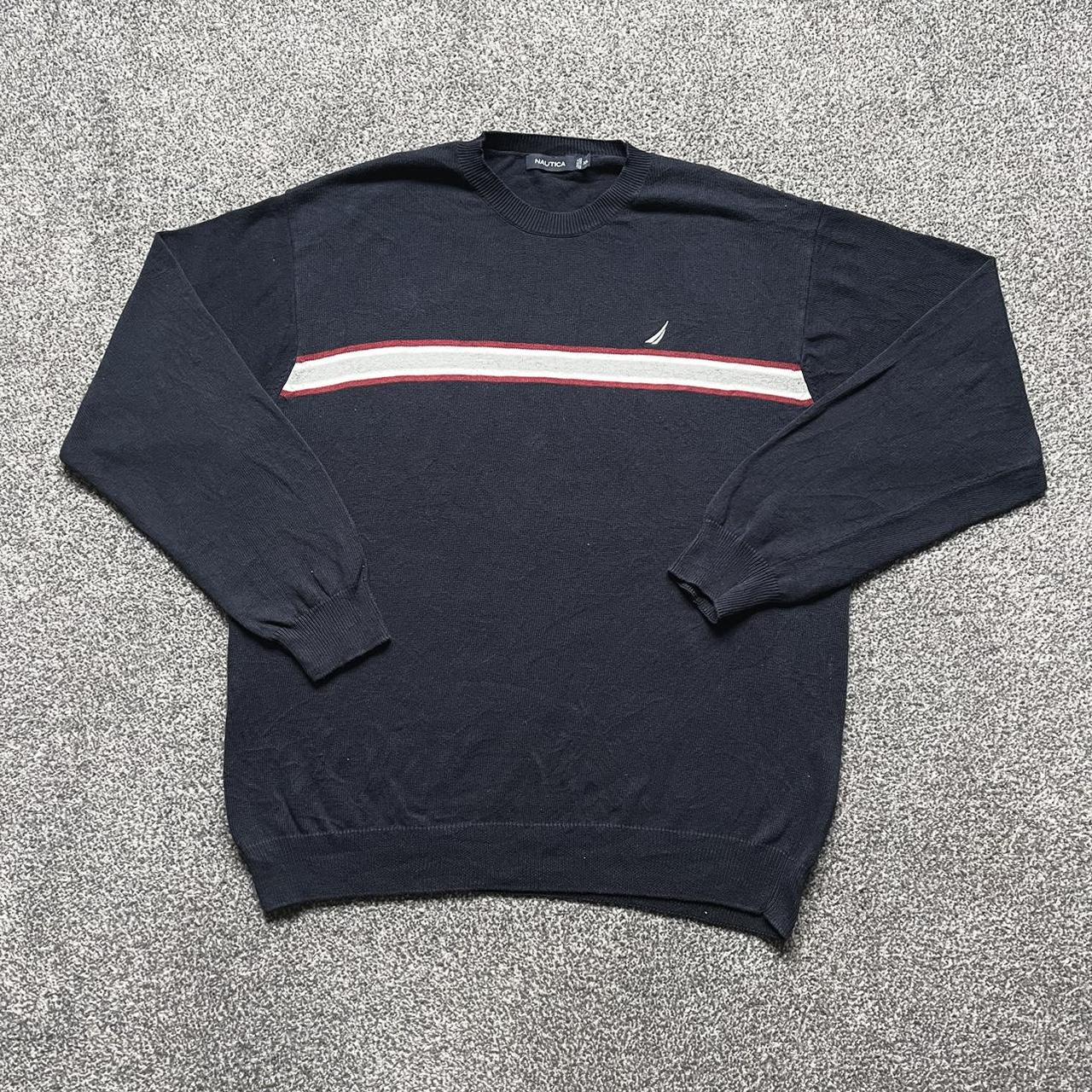 Nautica Men's Navy and Grey Jumper | Depop