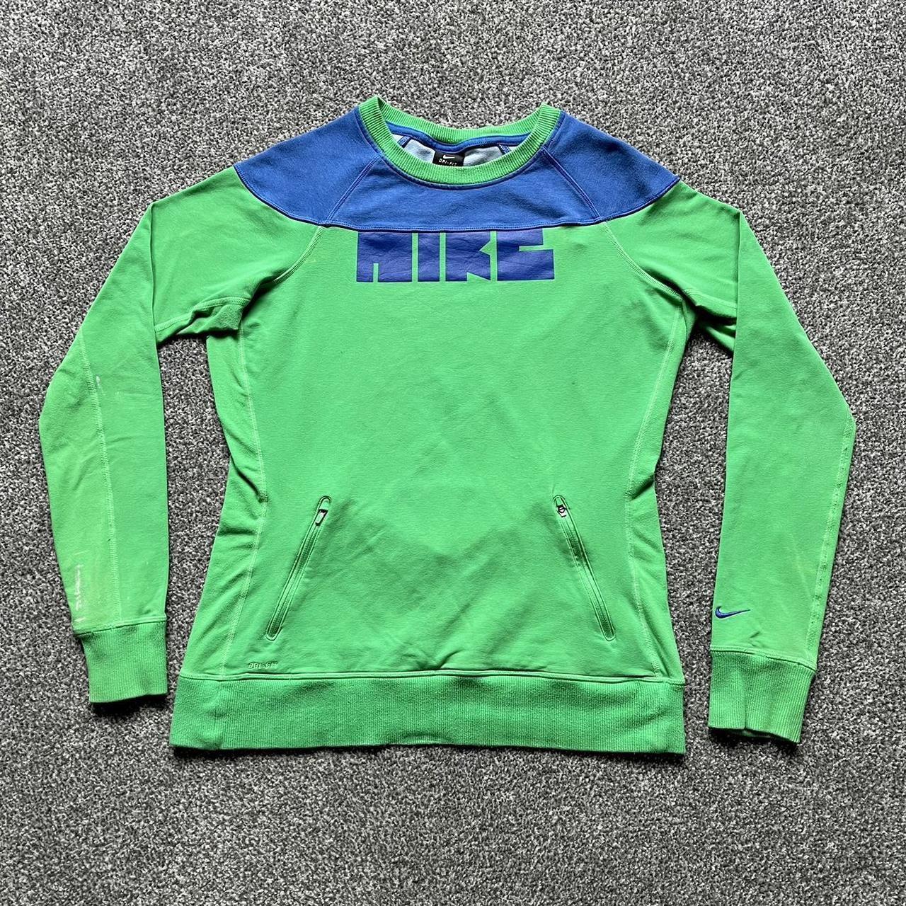 Nike Women's Green and Blue Sweatshirt Depop