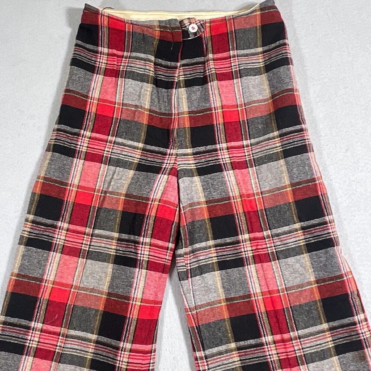 Women's Pants - Red/Grey - 12 – VTG 70s Plaid Bel… - image 2