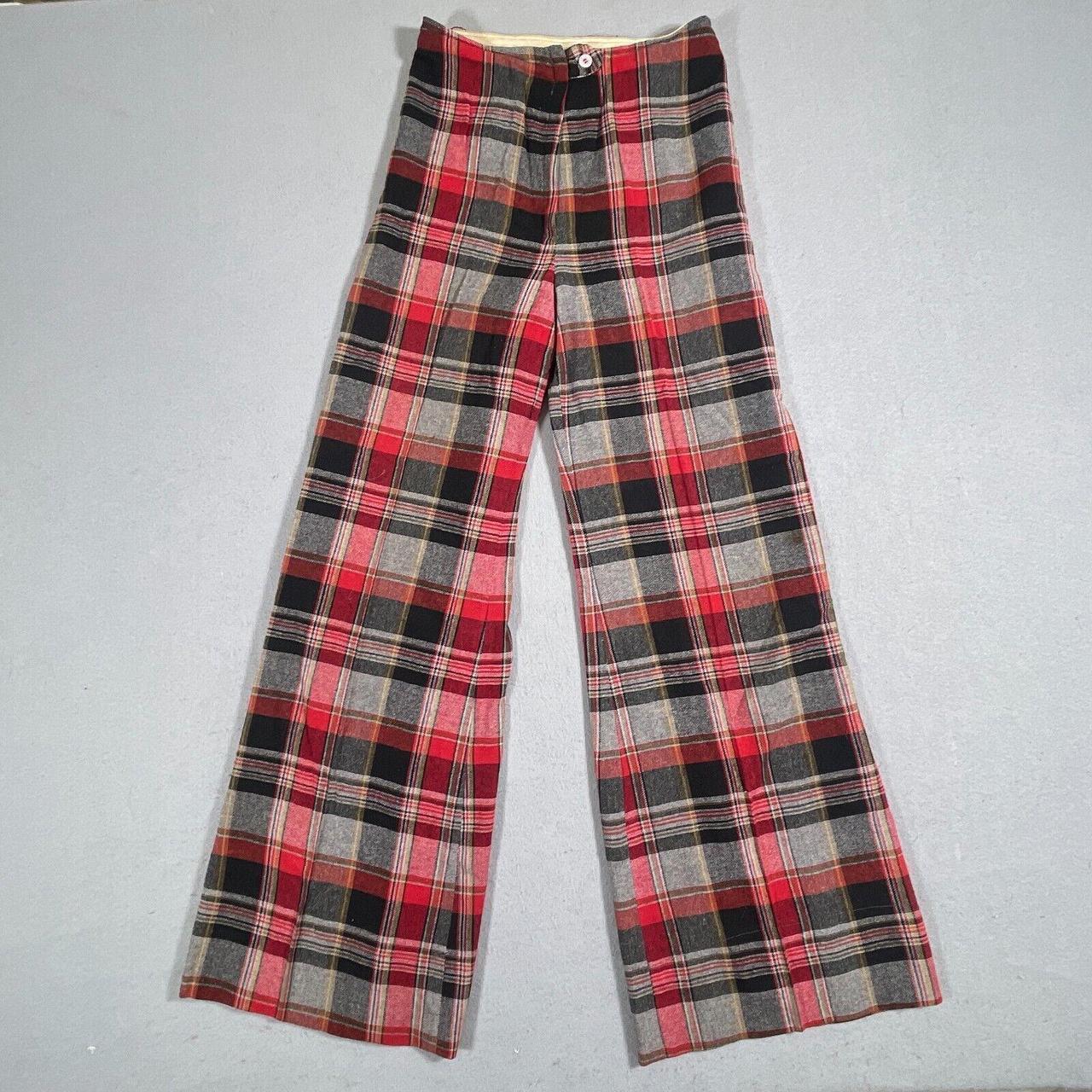 Women's Pants - Red/Grey - 12 – VTG 70s Plaid Bel… - image 1