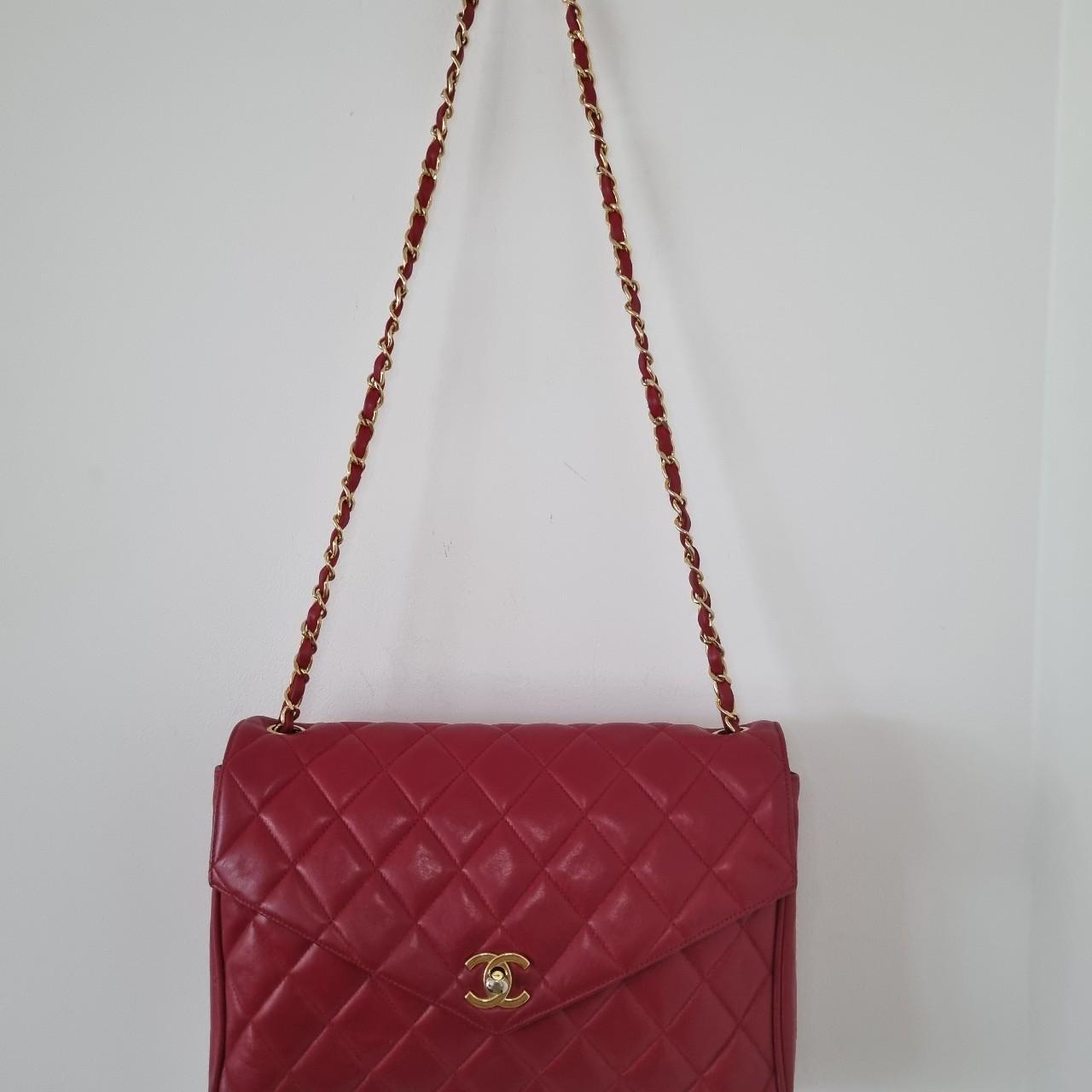 Authentic Chanel single flap bag in red Lambskin... - Depop