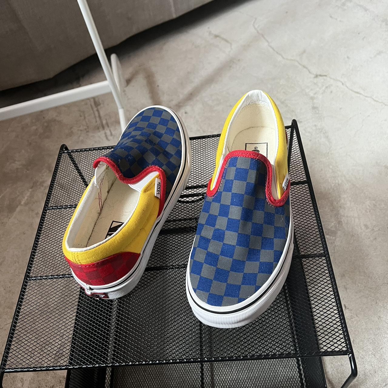 yellow blue red checkered vans