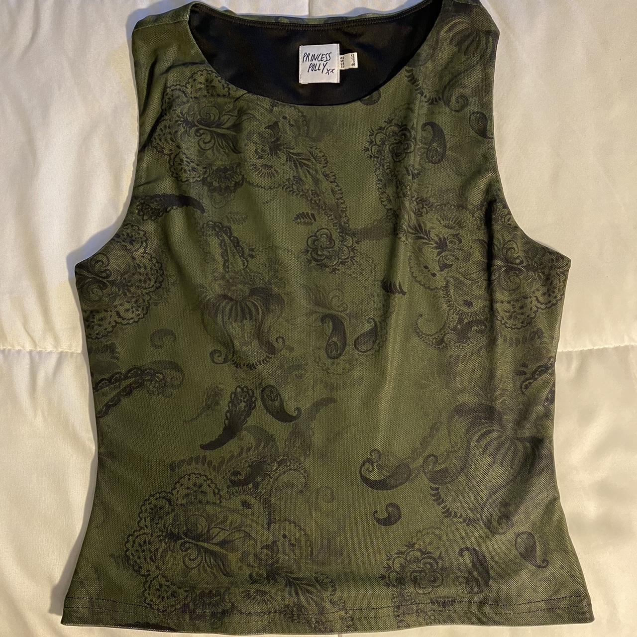 forest green detailed princess polly sheer tank top.... - Depop