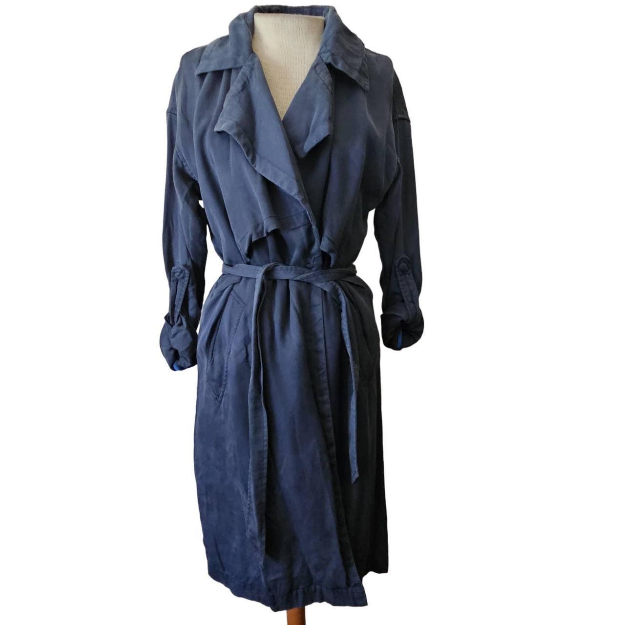 Vince Camuto Navy Trench Coat with Cuff Sleeves Depop