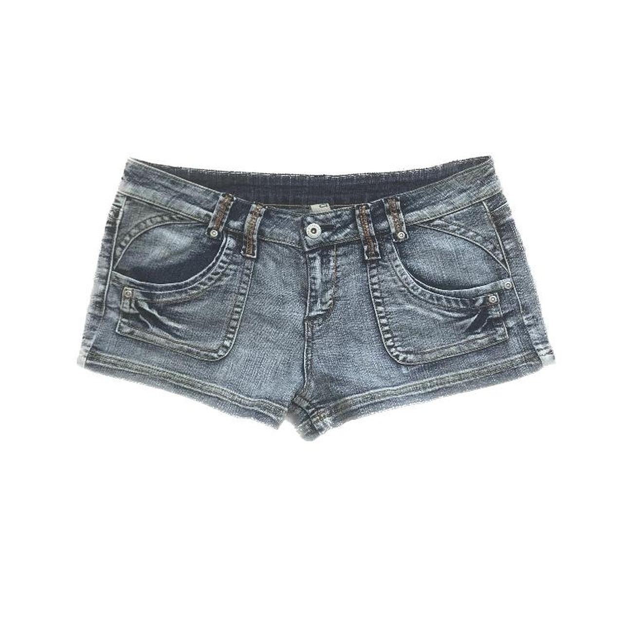 low rise y2k denim mini / micro shorts light wash,... - Depop