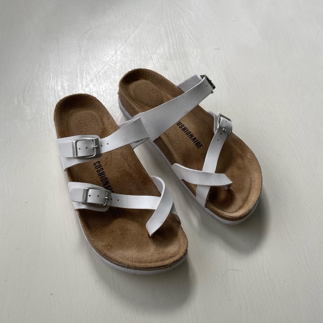 White faux leather faux Birkenstocks Brand is... - Depop