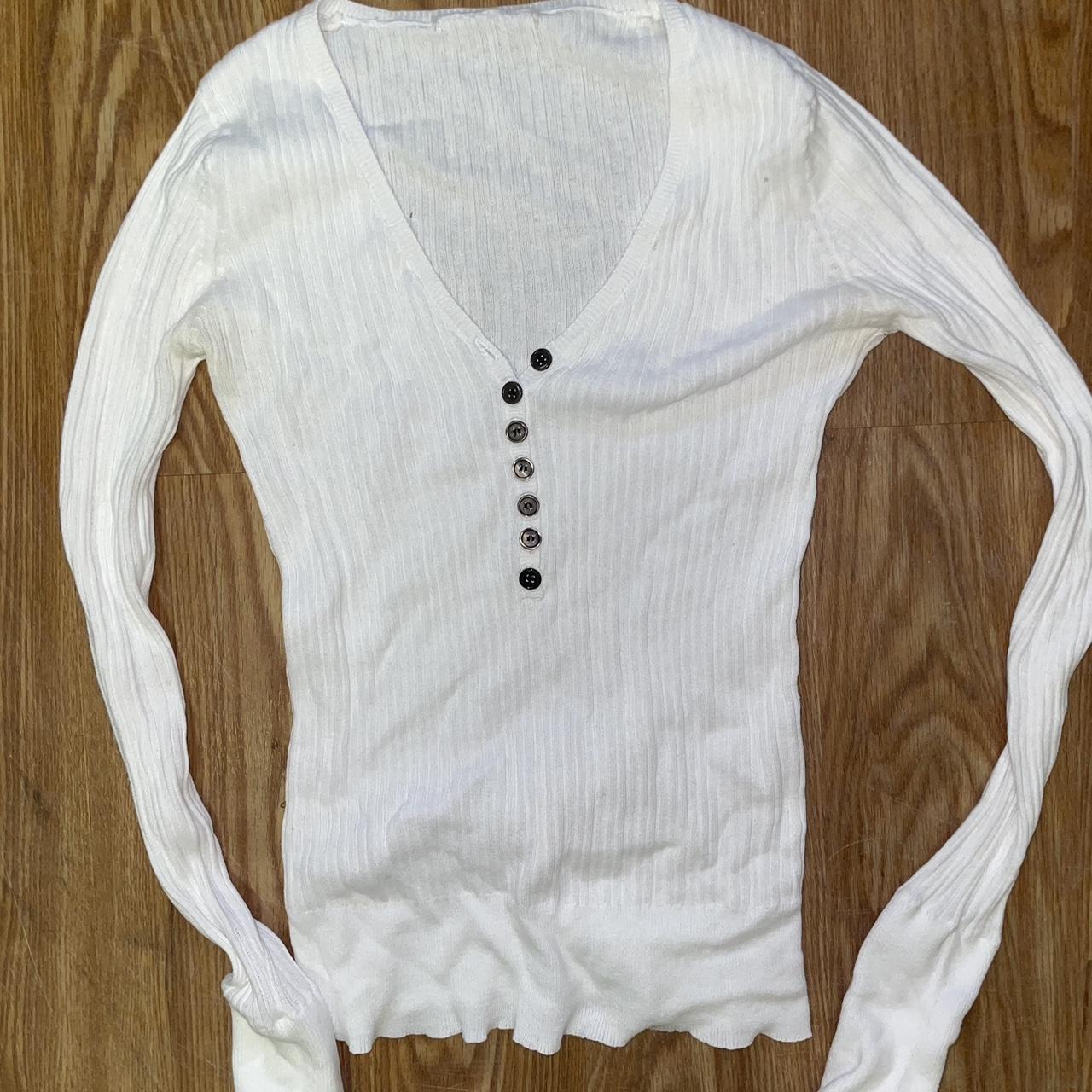 y2k white henley top. very stretchy and can fit... - Depop