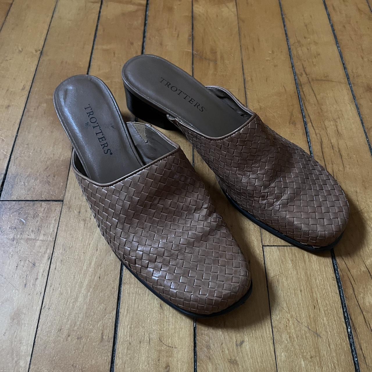 woven tan mules