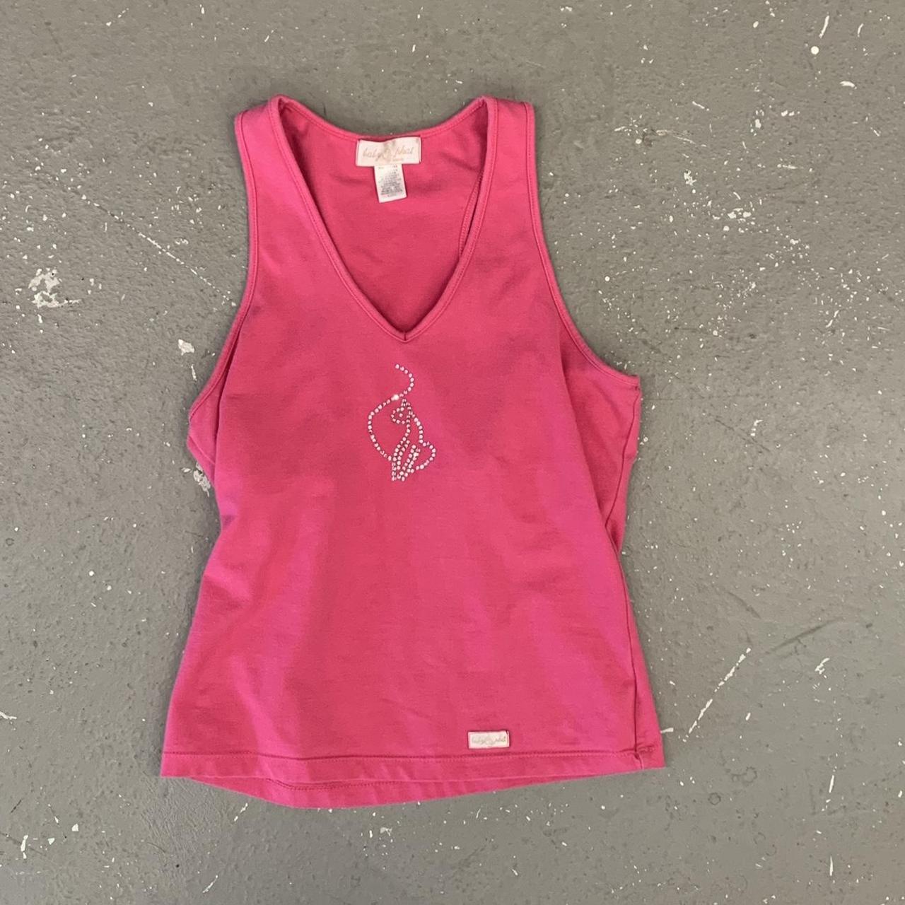 Y2K Pink Baby Phat Tank Top with Rhimestones SIZE... Depop