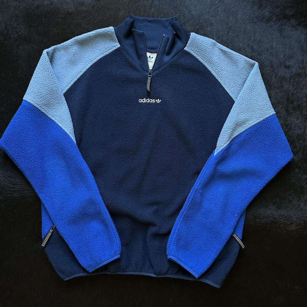 Adidas blue and navy quarter zip fleece sweatshirt... Depop