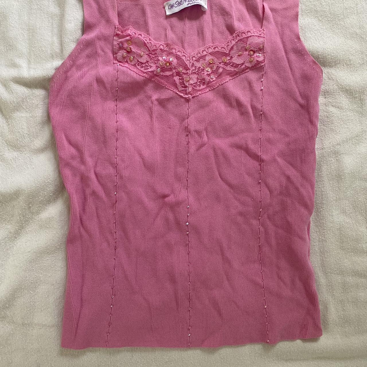 Cute pink singlet / cami with beading and lace... - Depop