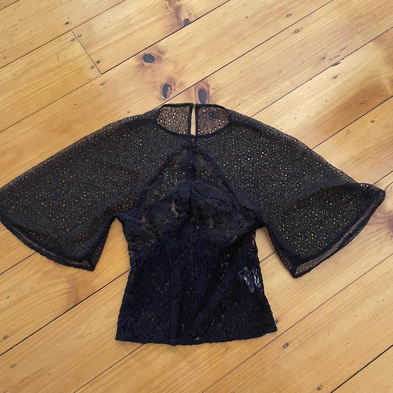 Bianca spender black lace blouse in size 4, fits... - Depop