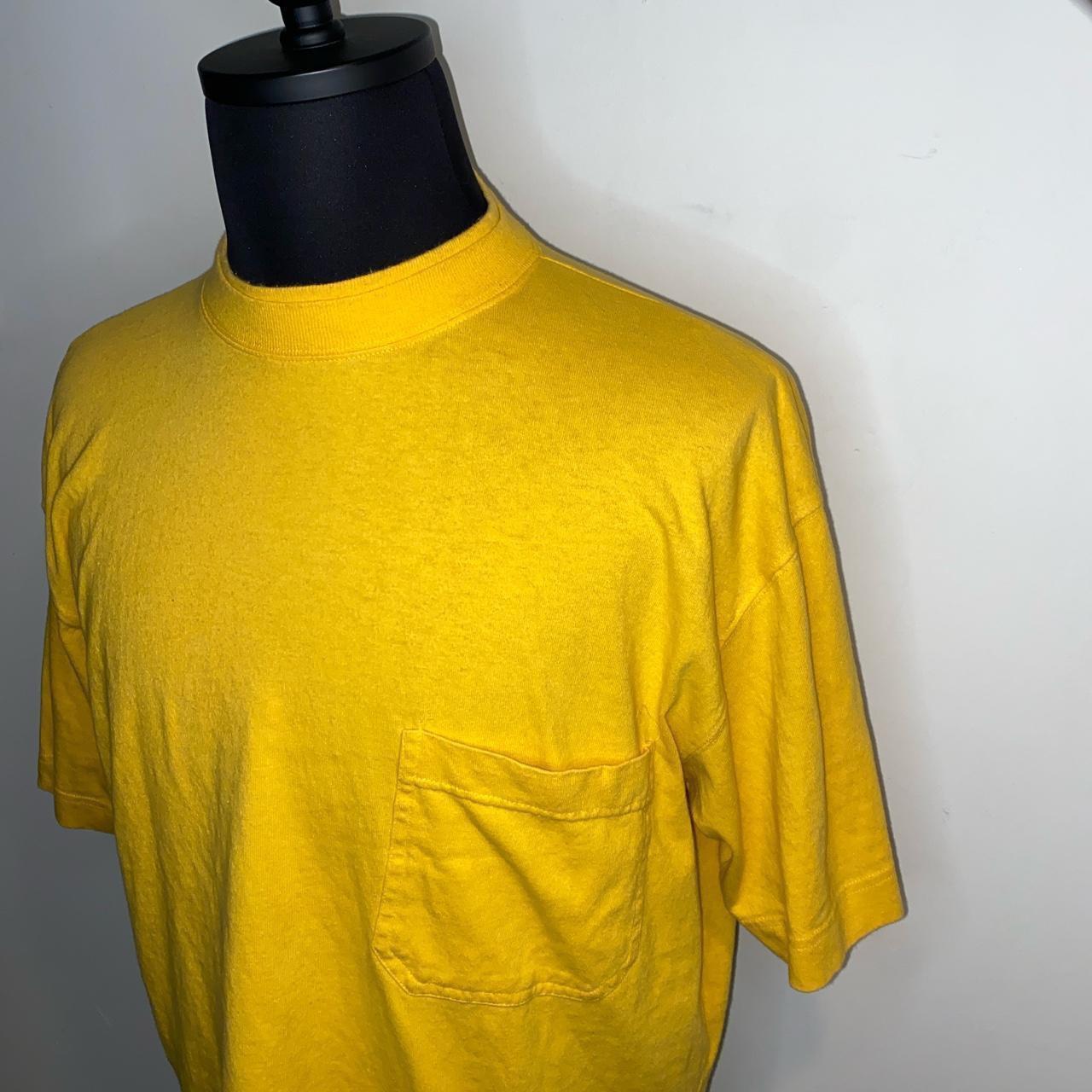 Men's Vintage Yellow Gap Pocket T-shirt Double Crew... - Depop