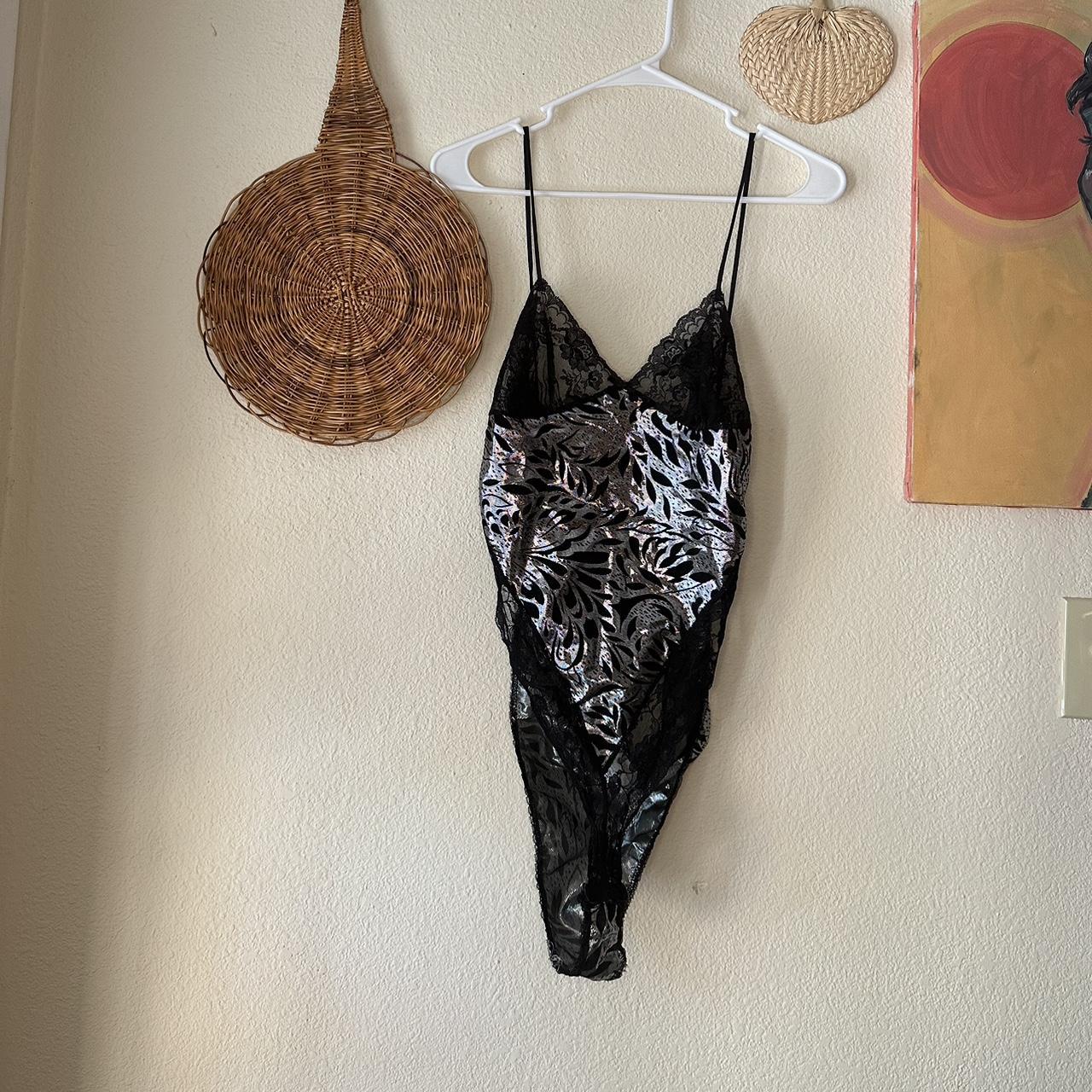 Vintage black metallic bodysuit - Depop