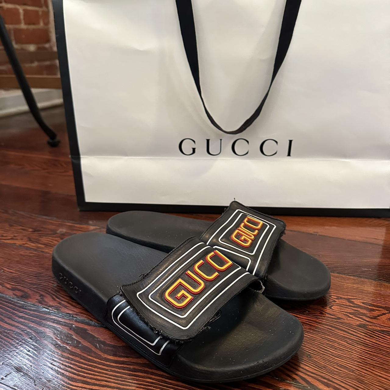 Gucci slides • small rips due to Velcro strap; but... - Depop