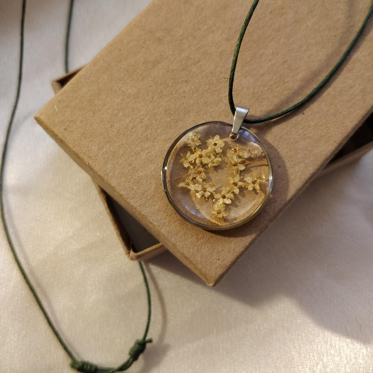 🌿 elderflower bezel pendant cord necklace... - Depop