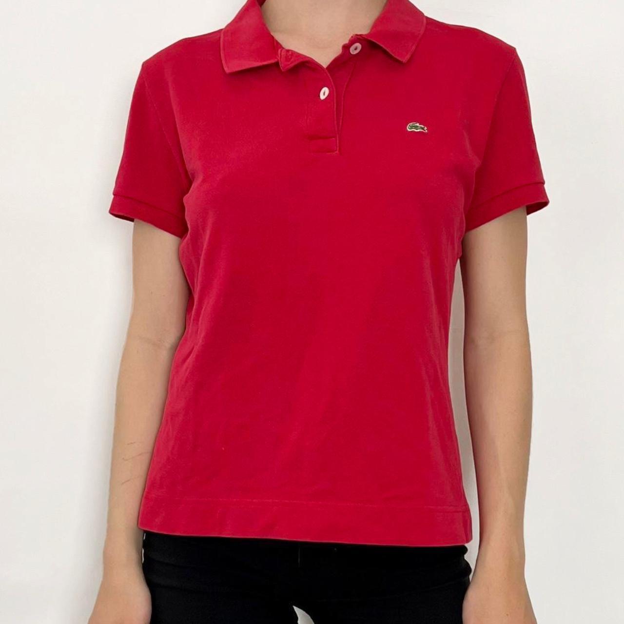 2000s LACOSTE TOP cherry red Lacoste polo-style... - Depop