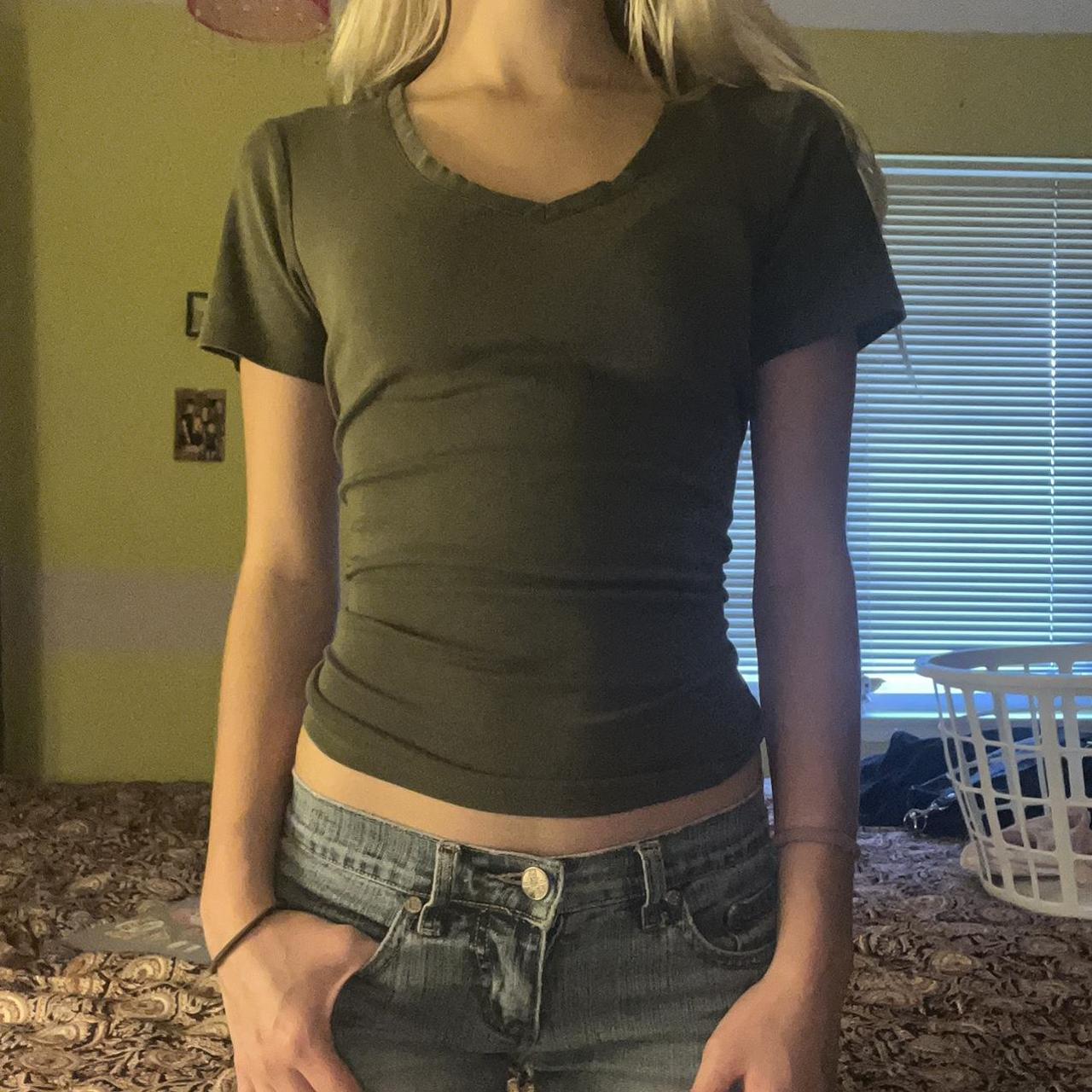 Formfitting UNIQLO muted army green baby tee xs.... Depop