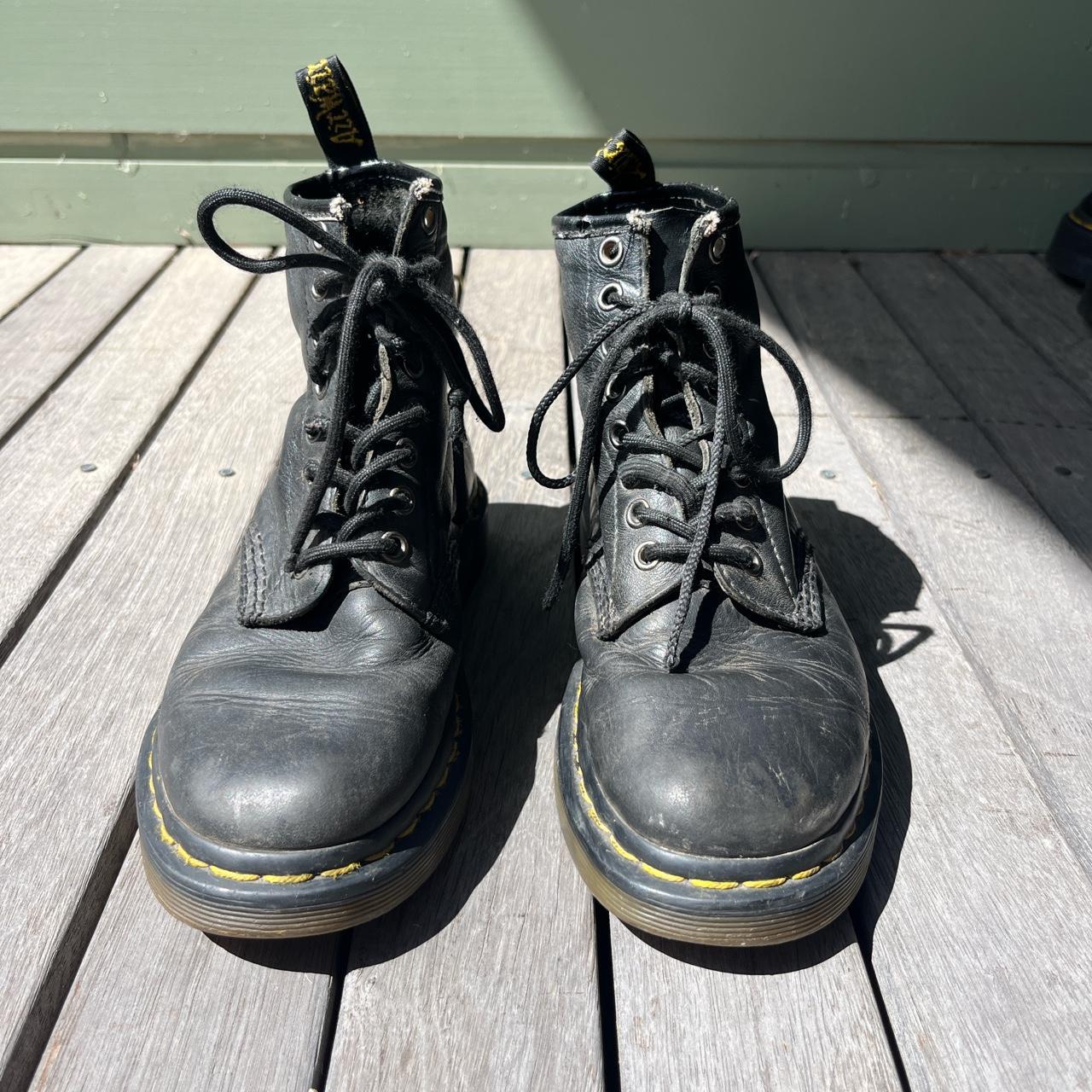 Dr Martens black leather lace up 8 eye boots Well... - Depop