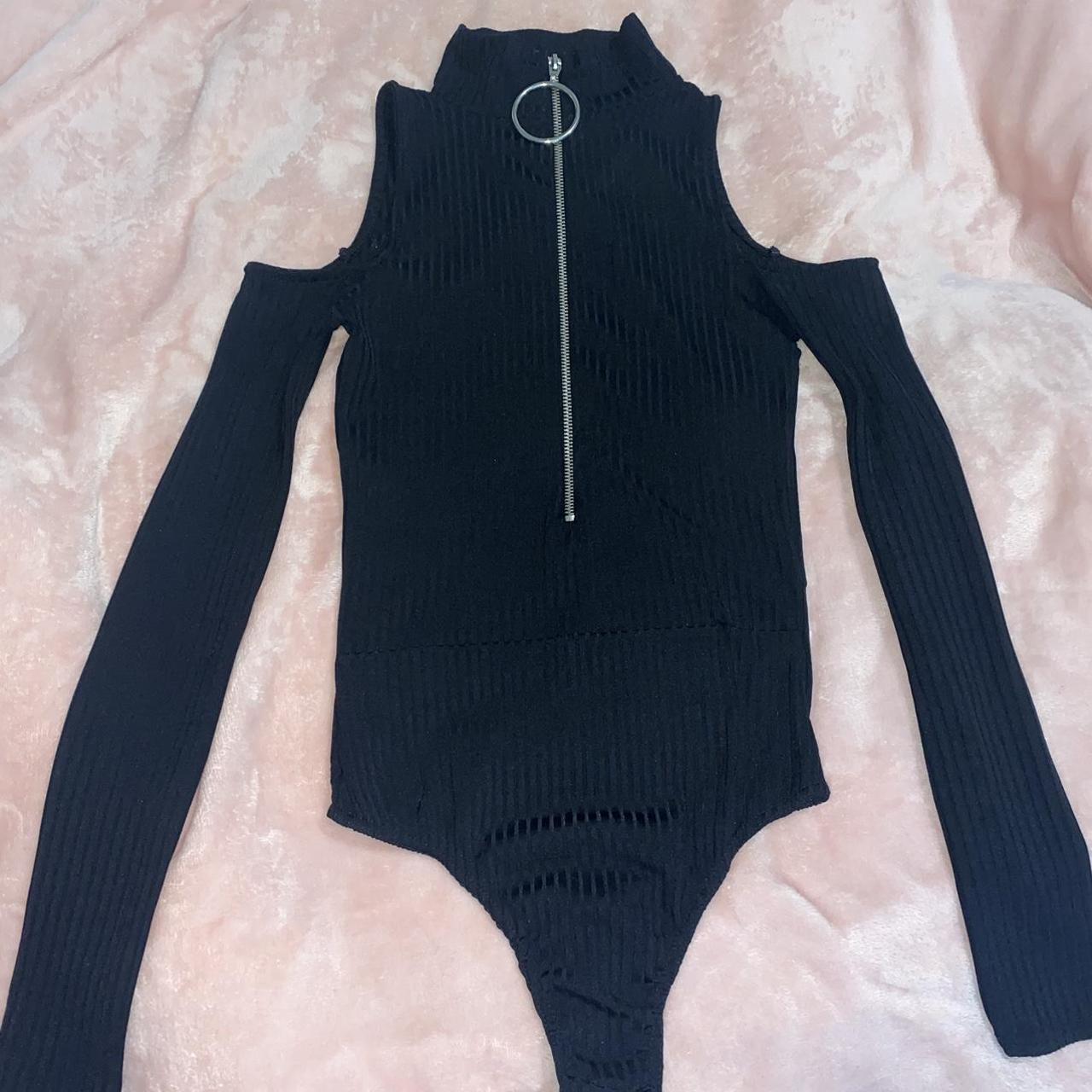 Pretty little thing black cut out shoulder zip bodysuit - Depop
