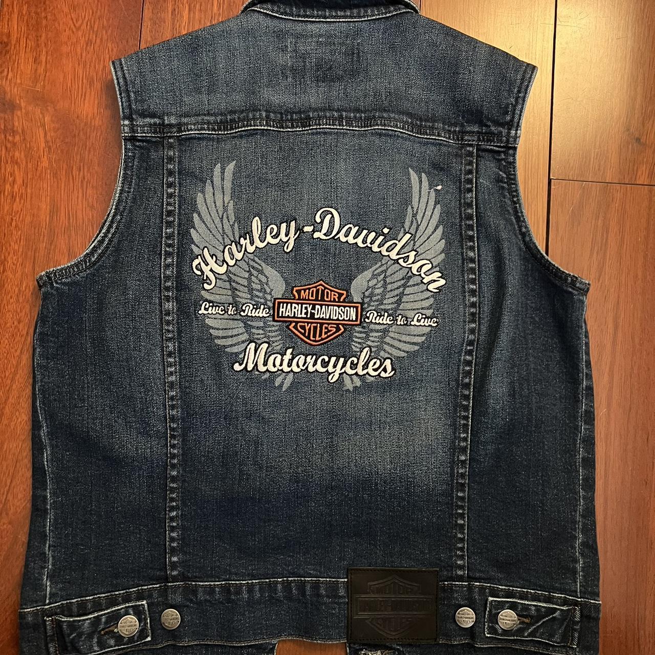 Harley Davidson vintage jean vest. In perfect... - Depop