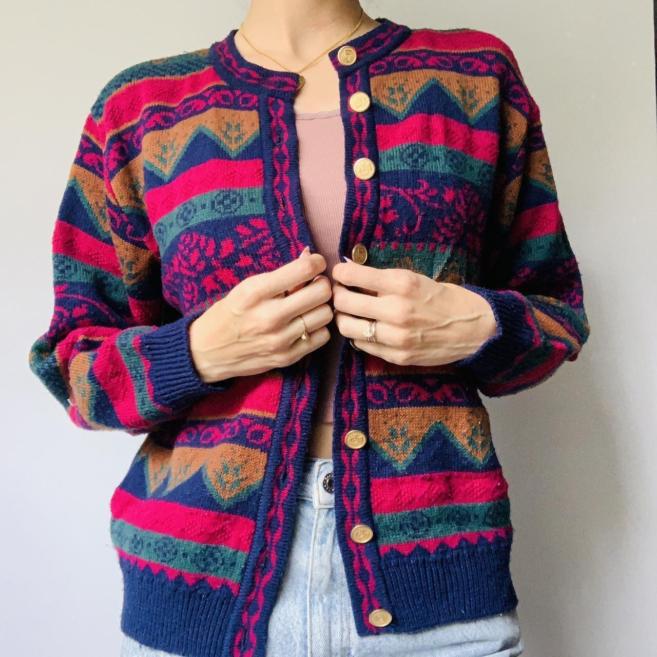 Vintage Bryn Connelly Multi Colored Knit Cardigan Depop