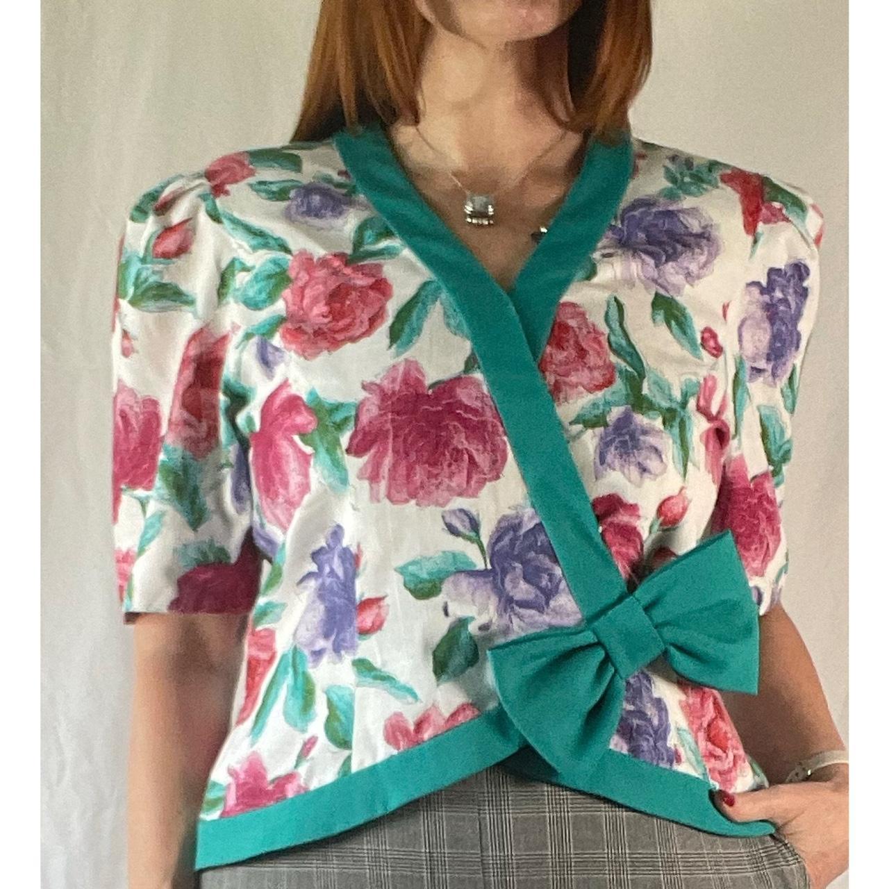 80’s Vintage White Floral Puff Sleeve Blouse, This...