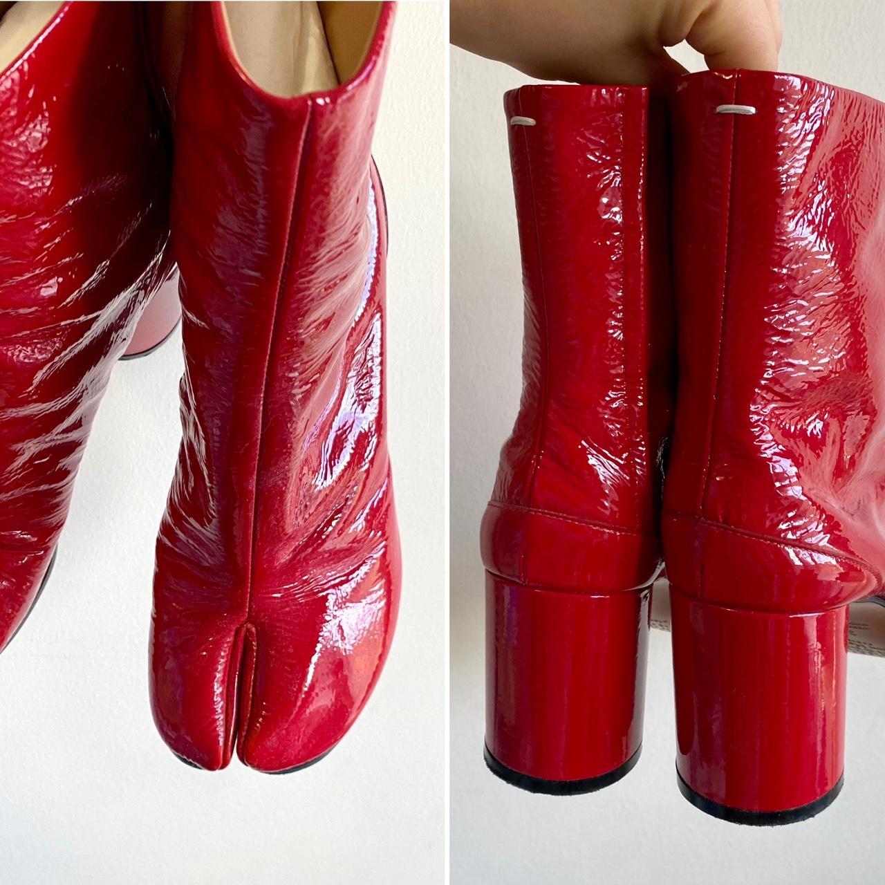 red patent leather margiela tabi boots purchased on... - Depop