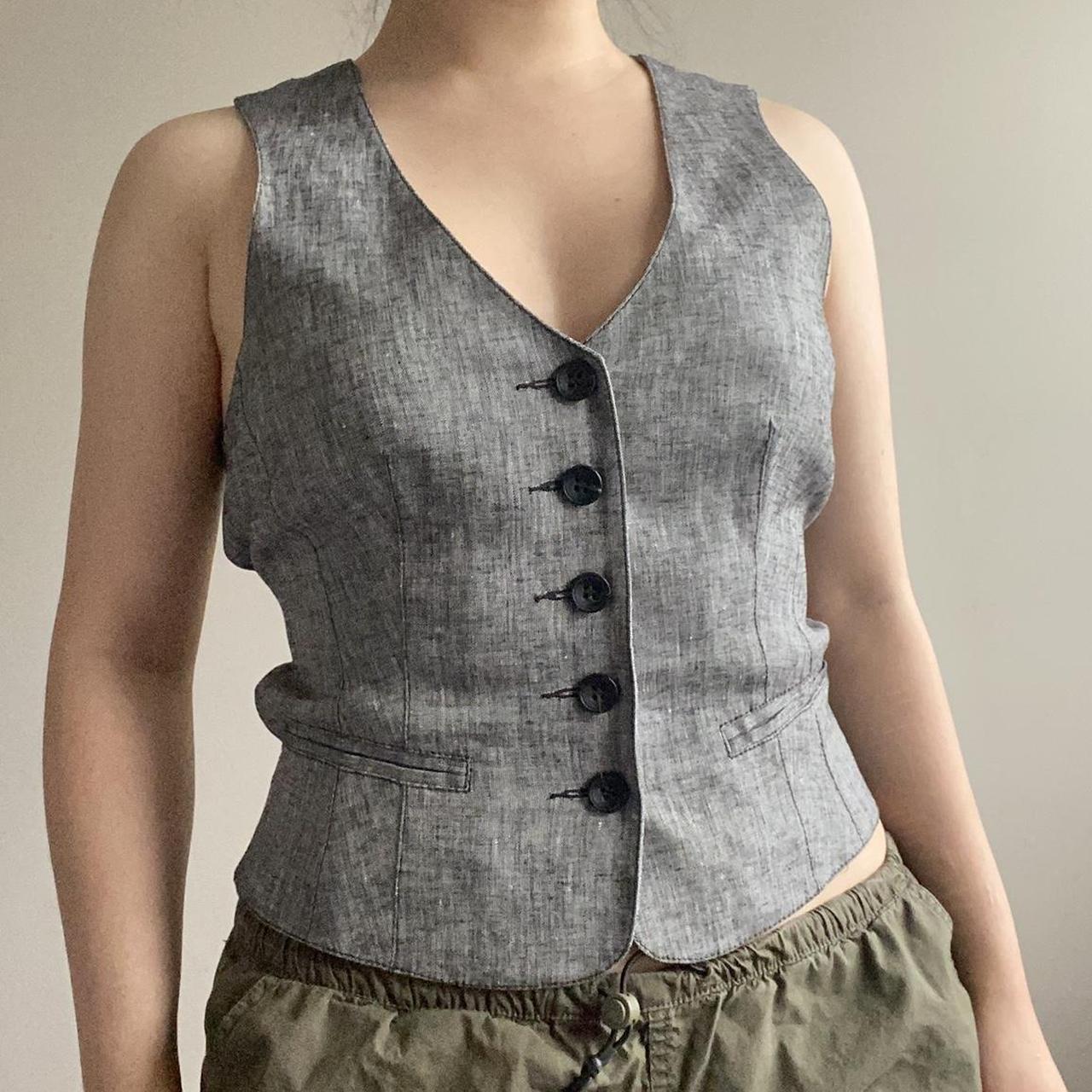 vintage bebe bondage suit vest gray italian linen... - Depop